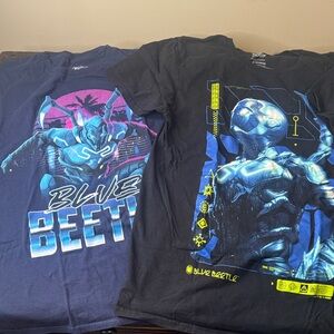 2 Blue Beetle Graphic T-Shirts - Black and Blue
